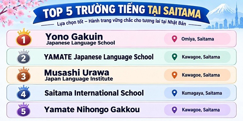 TOP 5 TRƯỜNG TIẾNG TẠI TỈNH SAITAMA CHO DHS VIỆT NAM