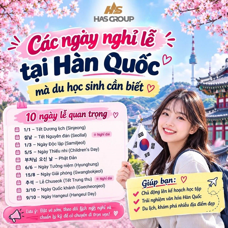 Các ngày nghỉ lễ tại Hàn Quốc mà du học sinh cần biết năm 2026