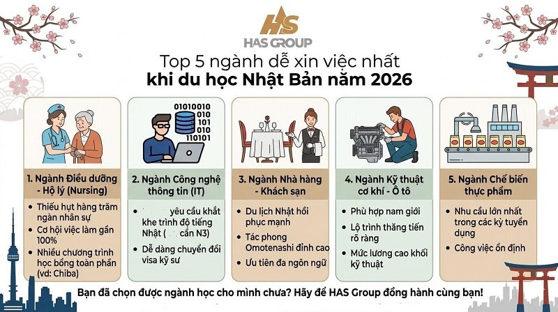 Top 5 ngành dễ xin việc nhất khi du học Nhật Bản năm 2026